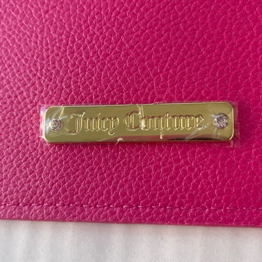Juicy Couture Envelope Clutch Bag Bright Barbie Pink Gold Studs NWOT